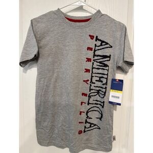 Perry Ellis America Boys Heather Grey Vertical Graphic T-Shirt Size M 10/12 NWT